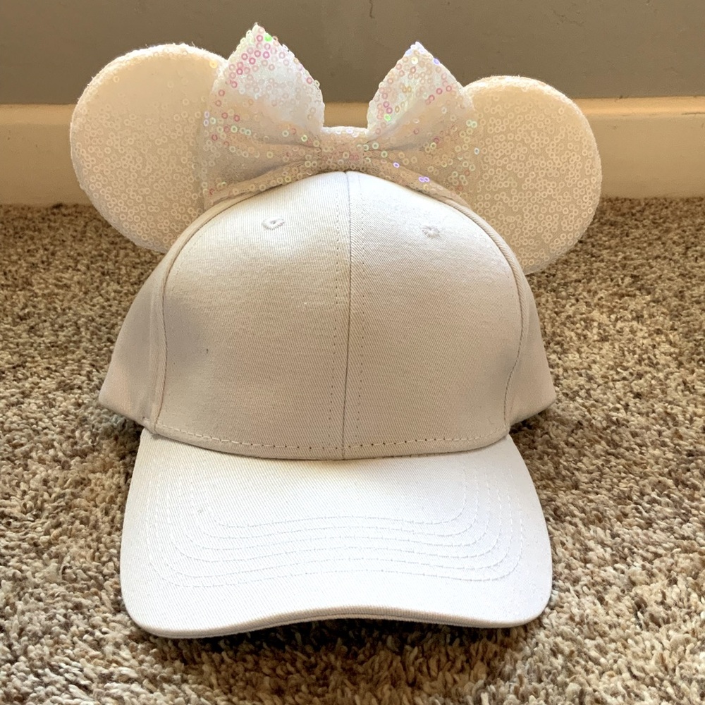 White Sequined Mini Mouse Ears Hat